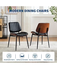 homfan Set of 2 Modern Boho Dining Chairs - Pu Leather Upholstered, Curved Walnut Backrest - Ergonomic - Mid-Century Accent Side Chairs