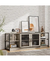 homfan Industrial Farmhouse Tv Stand for 65 Inch Tv, Deep Media Console with Mesh Doors and Shelves, Metal Frame Entertainment