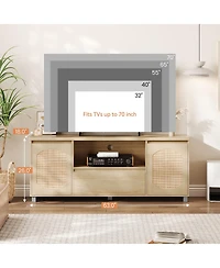 homfan 63in Tv Stand for Tvs Up to 70", Fluted Entertainment Center with Storage Drawer and Open Shelves, Modern TV Console Media Cabinet