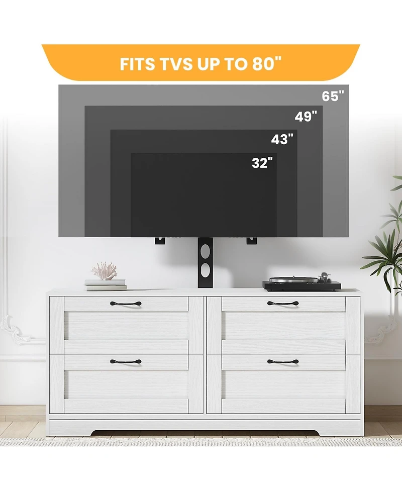 homfan Modern Tv Stand Dresser with Mount and 4 Drawers, Adjustable Media Console for 32-80 Inch TVs, Storage Cabinet for Bedroom or Living Room
