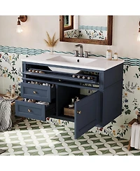 Sillysis Floating Bathroom Vanity with Ceramic Sink, Wall Mounted Modern Cabinet, Soft Close Drawers, Ample Storage