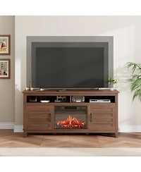 homfan Farmhouse Fireplace Tv Stand, 63" Electric Entertainment Center with Cabinet Doors, Ample Storage, Ideal for Living Room
