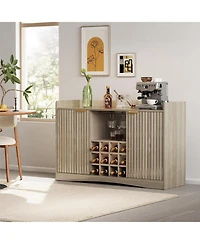 homfan 47" Engineered Wood Wine Bar Cabinet with Glass Holder and 12-Bottle Rack, Fluted Panel Liquor and Coffee Bar Cabinet with Storage
