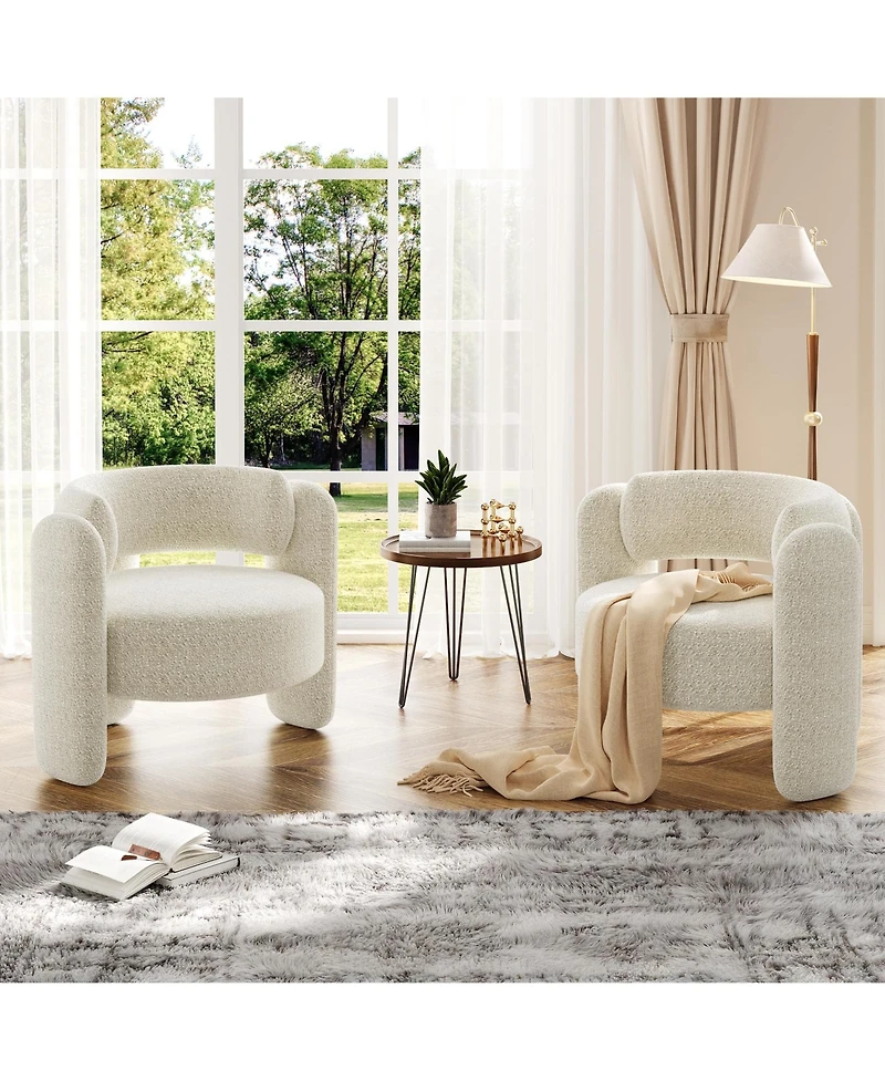 homfan Chenille Barrel Accent Chairs Set of 2, Modern Mid-Century Upholstered Armchairs with Open Back, Large Seating for Living Room, Apartment