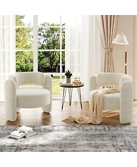 homfan Chenille Barrel Accent Chairs Set of 2, Modern Mid-Century Upholstered Armchairs with Open Back, Large Seating for Living Room, Apartment