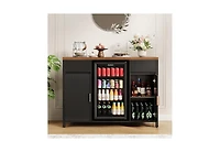 homfan 53" Coffee Bar Cabinet, Charging Station, Mini Fridge Cabinet with Wine Rack, Fluted Liquor Cabinet, Large Buffet Sideboard Table