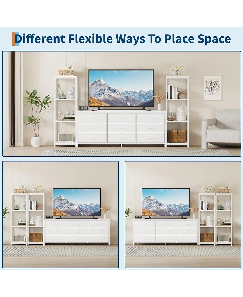 homfan Industrial Tv Stand Dresser, 9 Fabric Drawers and 2 Four-Tier Storage Shelves, Fits TVs Up to 75 Inches, Large Media Console for Living Room