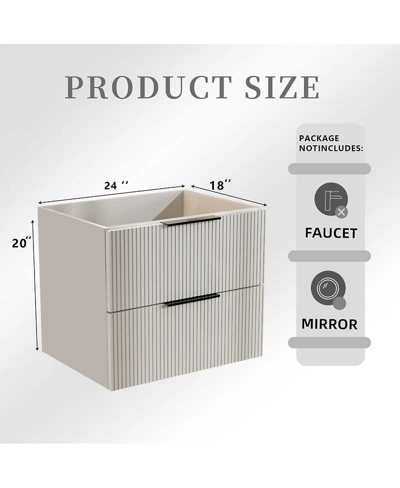 Sillysis Wall Mounted Bathroom Vanity with Ribbed Drawers, U-Shaped Organizer