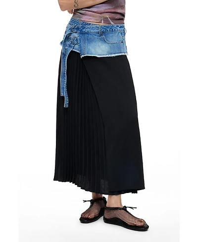 Desigual Women's Long pleated denim skirt