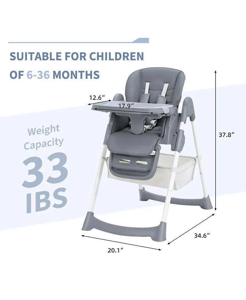 homfan Dining Chairs for Babies and Toddlers, Baby High Chair with Adjustable Height and 3-Position Removable Tray, Easy Clean Pu Cushion