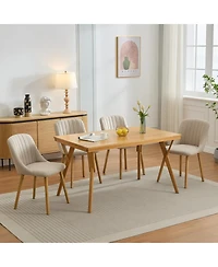 homfan Set of 6 Dining Chairs, Beige Linen Upholstered Modern Chairs with Rubberwood Legs and Ergonomic Backrest for Dining Room or Kitchen