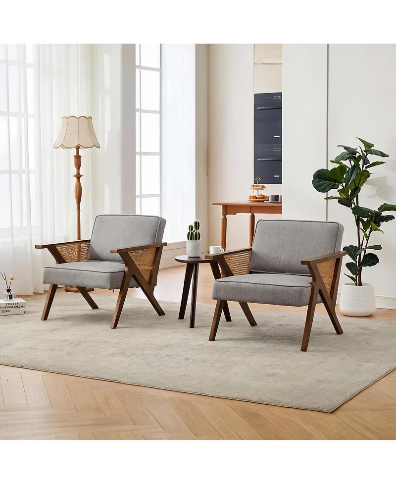 homfan Mid-Century Modern Accent Chair, Linen Upholstered Armchair with Rubberwood Frame and Soft Cushion, Lounge Chair for Living Room, Bedroom