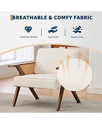 homfan Mid-Century Modern Accent Chair, Linen Upholstered Armchair with Rubberwood Frame and Soft Cushion, Lounge Chair for Living Room, Bedroom