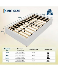 homfan King Size Cloud Bed Frame, Corduroy Bed Frame Without Headboard, Thick Fabric Upholstered Platform Bed, No Box Spring Needed, Easy Assembly