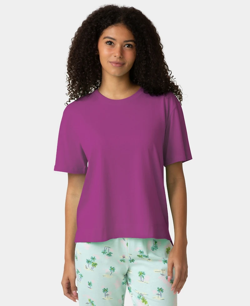 Hue Women's Short-Sleeve Cotton Candied Boxy Pajamas Top