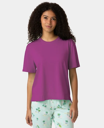 Hue Women's Short-Sleeve Cotton Candied Boxy Pajamas Top