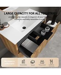 Sillysis Wall Mounted Bathroom Vanity with 3D Fluted Drawer, Integrated Ceramic Sink