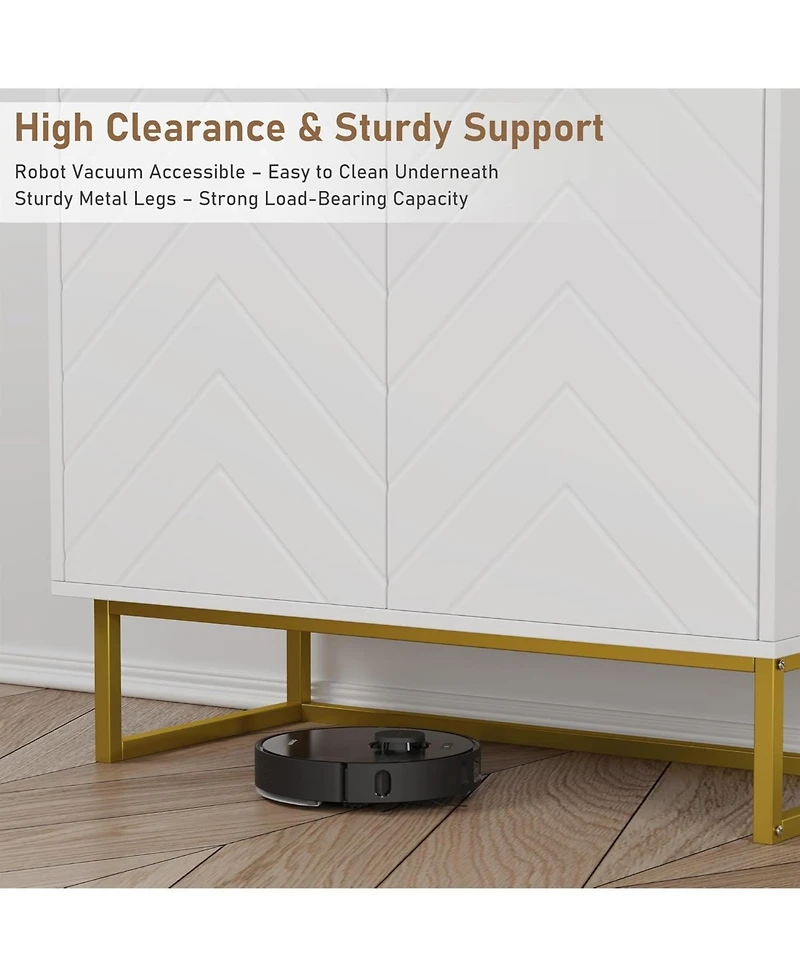 homfan Set of 2 Modern Sideboard Buffet Cabinet, Wood Accent Storage with Herringbone Doors and Shelves, Credenza Console Table
