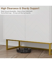 homfan Set of 2 Modern Sideboard Buffet Cabinet, Wood Accent Storage with Herringbone Doors and Shelves, Credenza Console Table