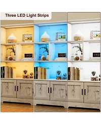 homfan Modern Farmhouse Led Bookshelf, 3-Tier Storage Cabinet with Dimmable Light, High-Density Mdf Anti-Tip Easy-Assembly Home Display Shelf