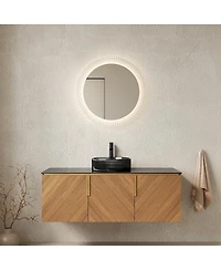 Sillysis Bathroom Vanity Cabinet with Glass Vessel Sink, Sintered Stone Top, Soft Close Storage