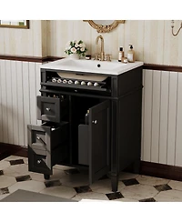 Sillysis 24" French Bathroom Vanity with Ceramic Sink, Modern Freestanding Cabinet, Soft Close Storage Drawers, Adjustable Shelf