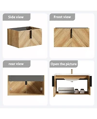 Sillysis Modern Wall Mounted Bathroom Vanity, 3D Fluted Double Door Cabinet, Integrated Ceramic Sink