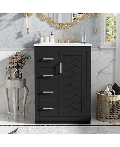 Sillysis 24 Inch Modern Bathroom Vanity with Sink, Solid Wood Mdf Cabinet, 3 Soft Close Drawers, Space-Saving Storage