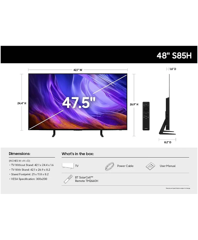 Samsung QN48S85HAEXZA 48" 4K Oled Smart Tv with Dolby Atmos with a Year Amber Protection Plan (2026