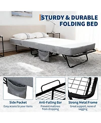 homfan Portable Folding Bed with 5 Inch Memory Foam Mattress, Metal Frame, 4 Rolling Casters, No Assembly Required, Foldable Guest Bed