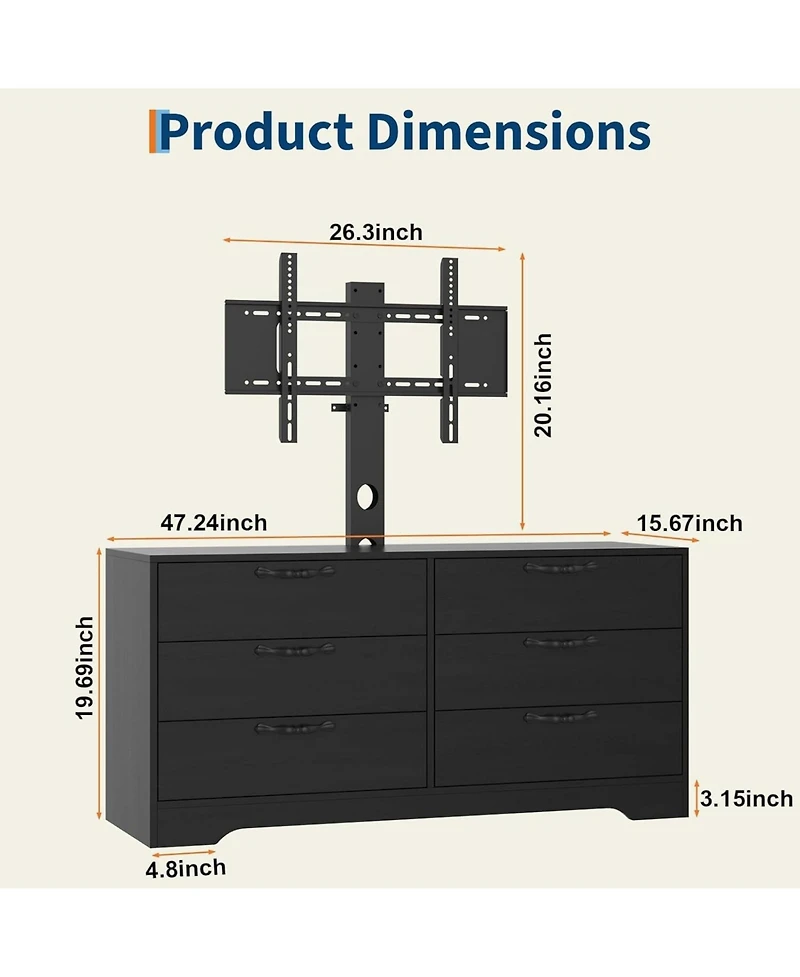 homfan 63"Modern Tv Stand for Up to 75" Tv, Adjustable Height Media Console with 6 Drawers, Mdf Entertainment Center Living Room