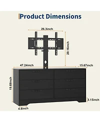 homfan 63"Modern Tv Stand for Up to 75" Tv, Adjustable Height Media Console with 6 Drawers, Mdf Entertainment Center Living Room
