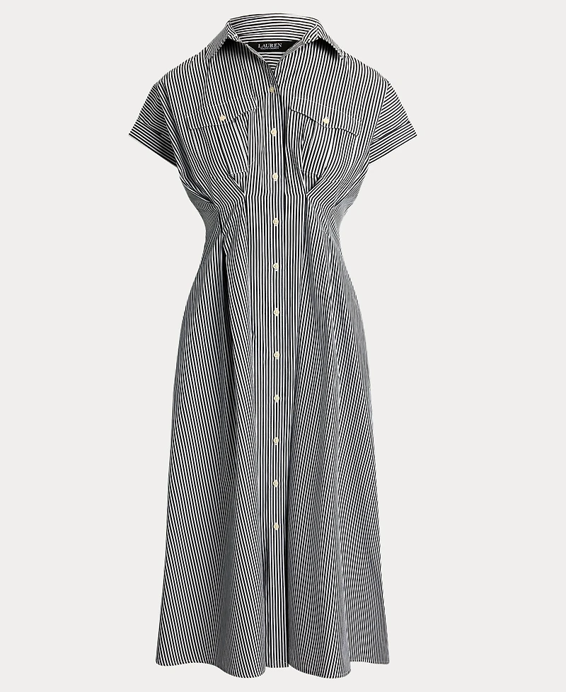Lauren Ralph Women's Striped Pleated Broadcloth Shirt Dress