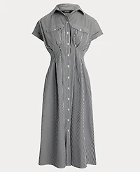 Lauren Ralph Women's Striped Pleated Broadcloth Shirt Dress