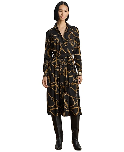 Lauren Ralph Women's Belting Print Pleated Shirt Dress