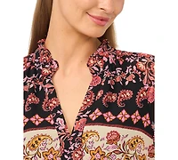 CeCe Women's Ruffle Neck Split Blouse
