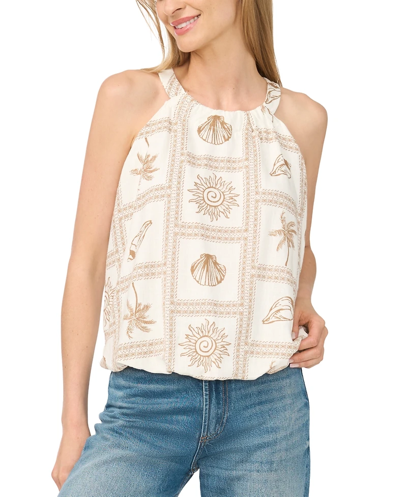 CeCe Women's Crewneck Bubble Hem Sleeveless Blouse