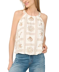 CeCe Women's Crewneck Bubble Hem Sleeveless Blouse
