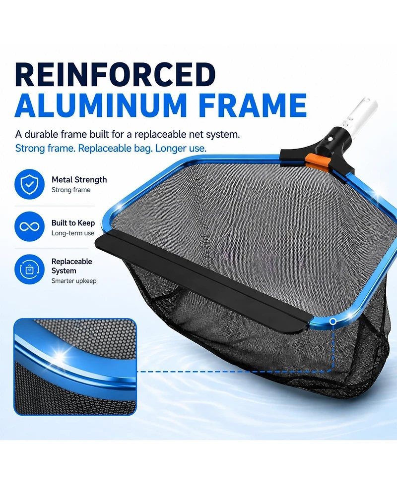 Xdovet Pool Skimmer 2 Nets Aluminum Frame Leaf Rake