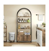 homfan 4-Tier Arched Bookshelf with Closed Doors, Thick Board Metal Frame Tall Storage Cabinet with Non-Slip Feet