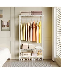homfan Freestanding Armorie, 68 Inch White Metal Storage Wardrobe with Hanging Rod and Adjustable Shelves for Bedroom or Entryway