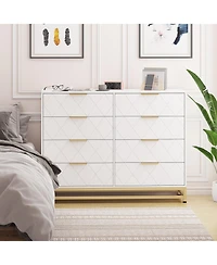 homfan 8-Drawer Wooden Dresser with Metal Handles, Modern Bedroom Dresser with Deep Drawers, Wood Chest, Anti-Tip Safety for Bedroom, Hallway