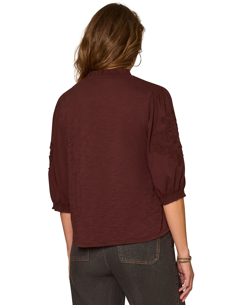 Democracy Petite Notch Neck Mixed Media Top