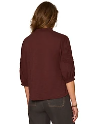 Democracy Petite Notch Neck Mixed Media Top