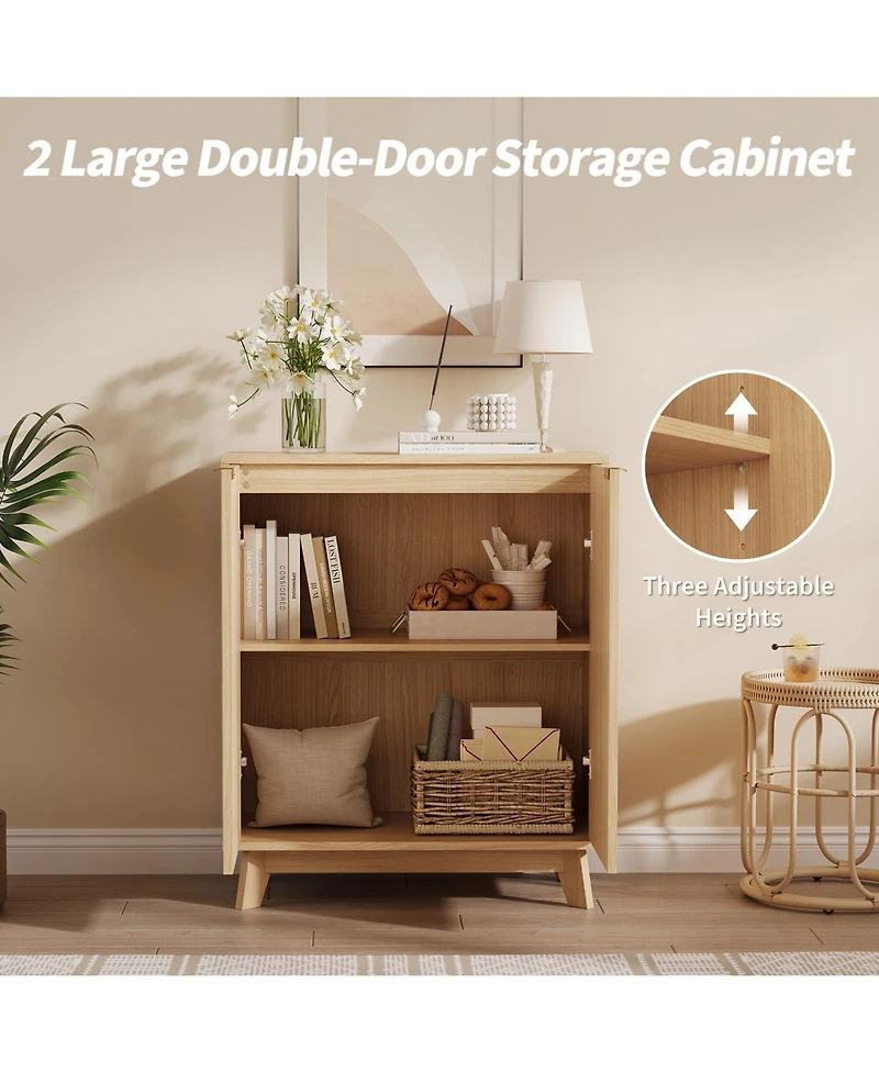 homfan Modern Fluted Sideboard Buffet Cabinet - Adjustable Shelves, Wood Storage Console for Living Room, Dining Room, Kitchen, Entryway, or Hallway