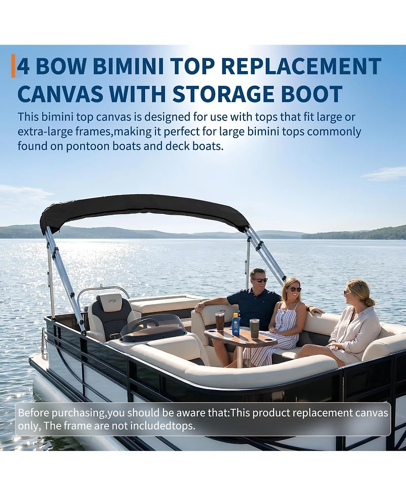 homfan 4 Bow Boat Bimini Top Replacement Cover, Heavy Duty Marine Polyester with Mesh Side Curtains and Storage Bag, for Pontoon Fishing