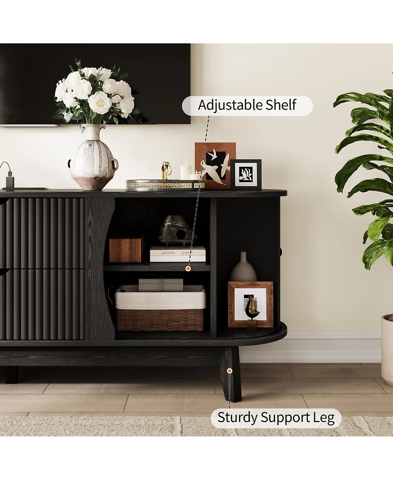 homfan 63" Tv Stand for TVs Up to 70", Console with 2 Drawers and 2 Cabinets, Built-in Power Outlet and Adjustable Shelf for Living Room