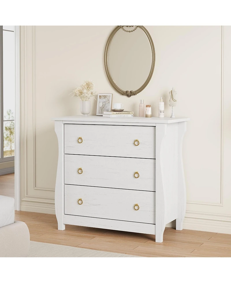 homfan 3 Drawer Dresser, Modern Dresser for Bedroom, Chest of Drawer with Metal Ring Pull Handles, Wooden Storage Cabinet for Living Room
