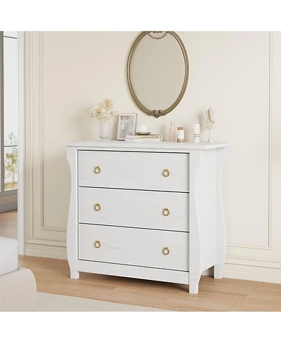 homfan 3 Drawer Dresser, Modern Dresser for Bedroom, Chest of Drawer with Metal Ring Pull Handles, Wooden Storage Cabinet for Living Room