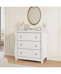 homfan 3 Drawer Dresser, Modern Dresser for Bedroom, Chest of Drawer with Metal Ring Pull Handles, Wooden Storage Cabinet for Living Room